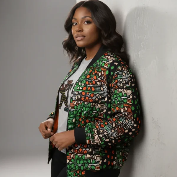 African Ankara Bomber Jacket Glymph Pattern
