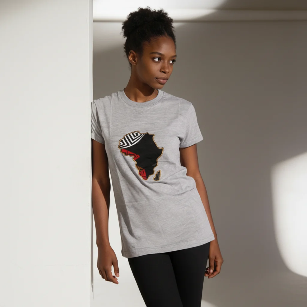 Unisex crewneck t-shirt with African print - grey map Unisex crewneck t-shirt with African print - grey map - Image 2