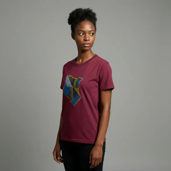 Unisex crewneck t-shirt with African print - Crimson map