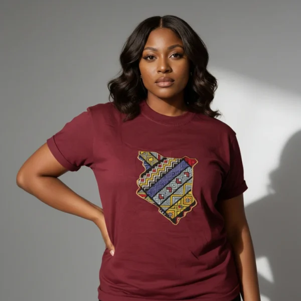 Unisex crewneck t-shirt with African print - maroon map