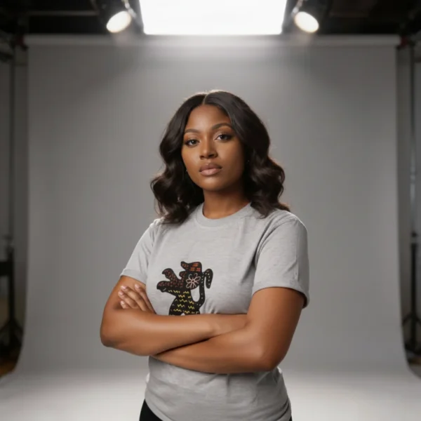 Unisex crewneck t-shirt with African print - grey lion