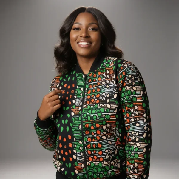 African Ankara Bomber Jacket Glymph Pattern