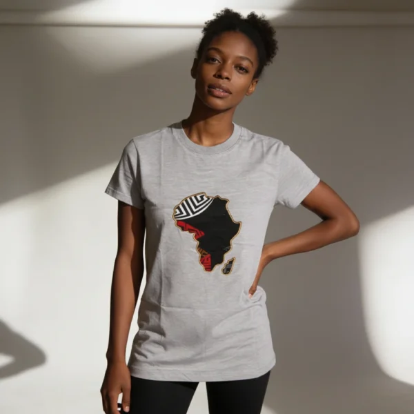 Unisex crewneck t-shirt with African print - grey map