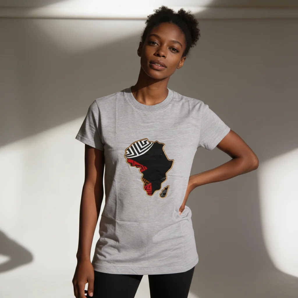 Unisex crewneck t-shirt with African print - grey map Unisex crewneck t-shirt with African print - grey map