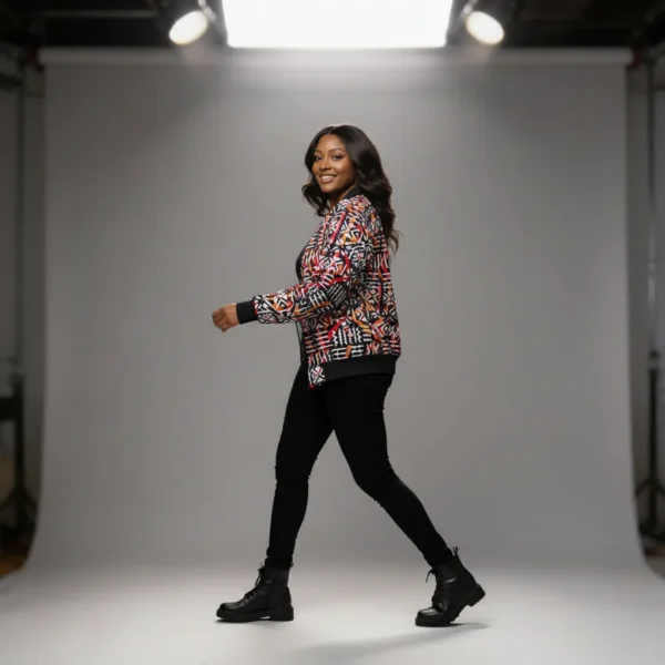 Unisex African Ankara Bomber Jacket Tetris pattern