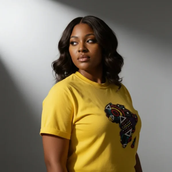 Unisex crewneck t-shirt with African print - Yellow map