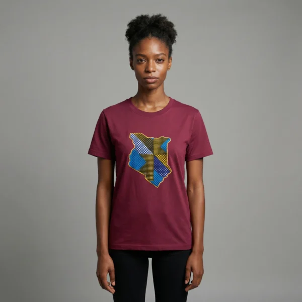 Unisex crewneck t-shirt with African print - Crimson map