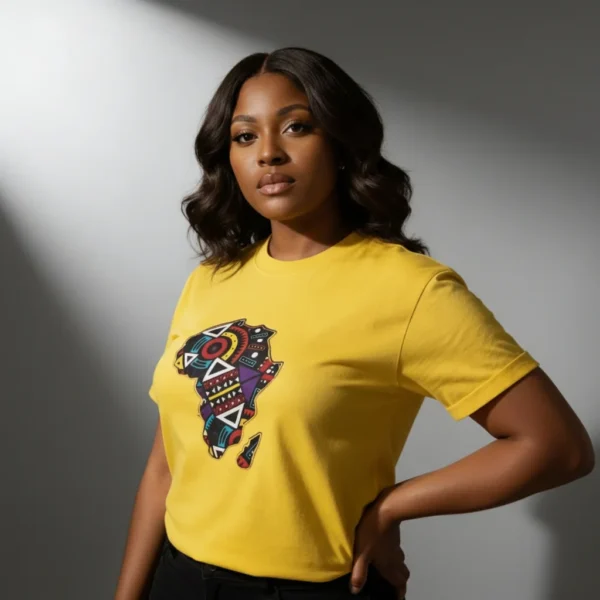 Unisex crewneck t-shirt with African print - Yellow map