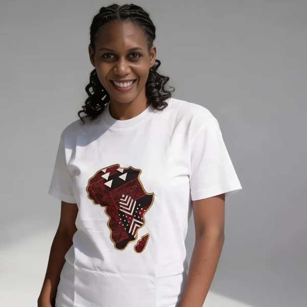Unisex crewneck t-shirt with African print - white map