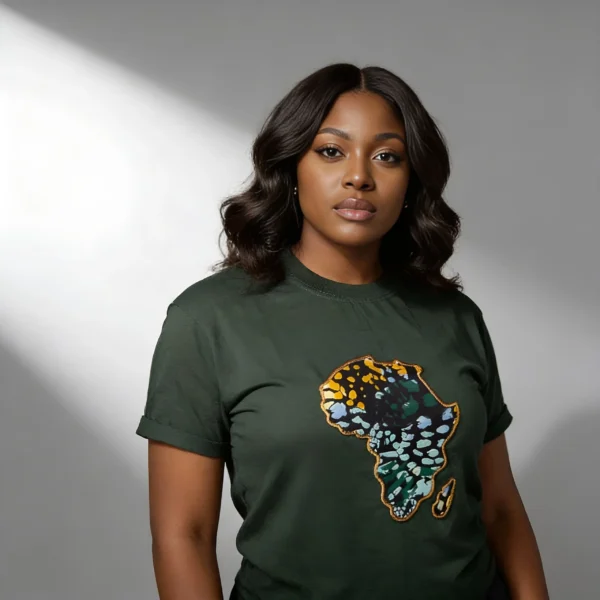 Unisex crewneck t-shirt with African print - green map