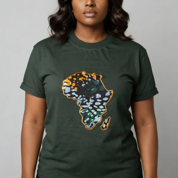 Unisex crewneck t-shirt with African print - green map