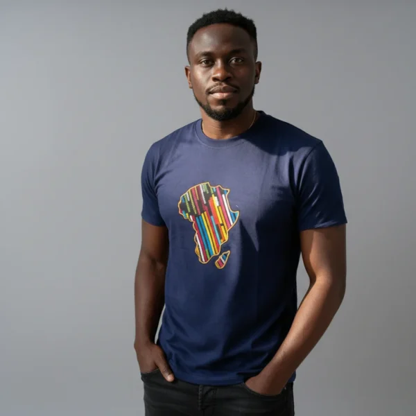 Unisex crewneck t-shirt with African print - navy map
