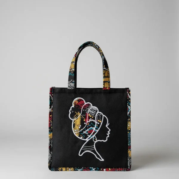 Embroidered African queen tote bag
