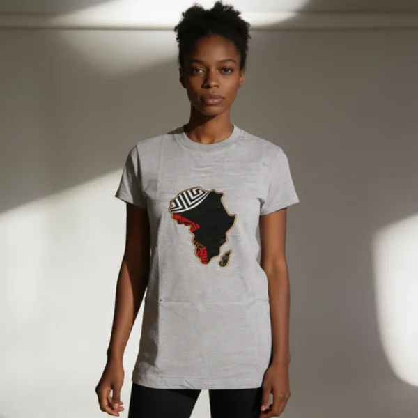 Unisex crewneck t-shirt with African print - grey map