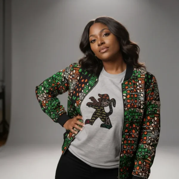African Ankara Bomber Jacket Glymph Pattern