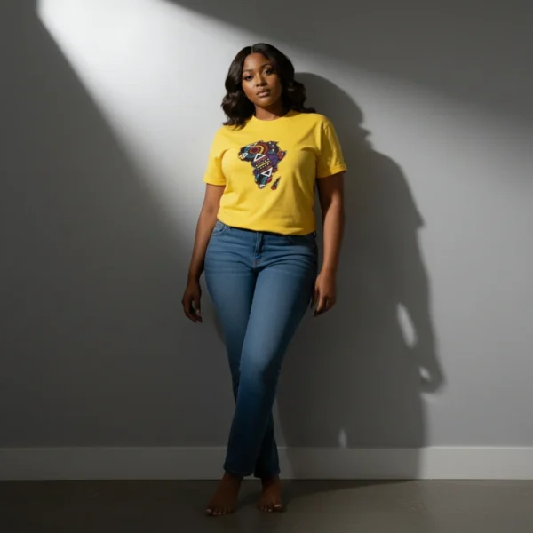 Unisex crewneck t-shirt with African print - Yellow map