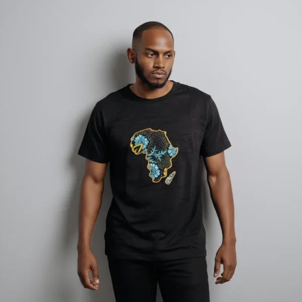 Unisex crewneck t-shirt with African print - black map