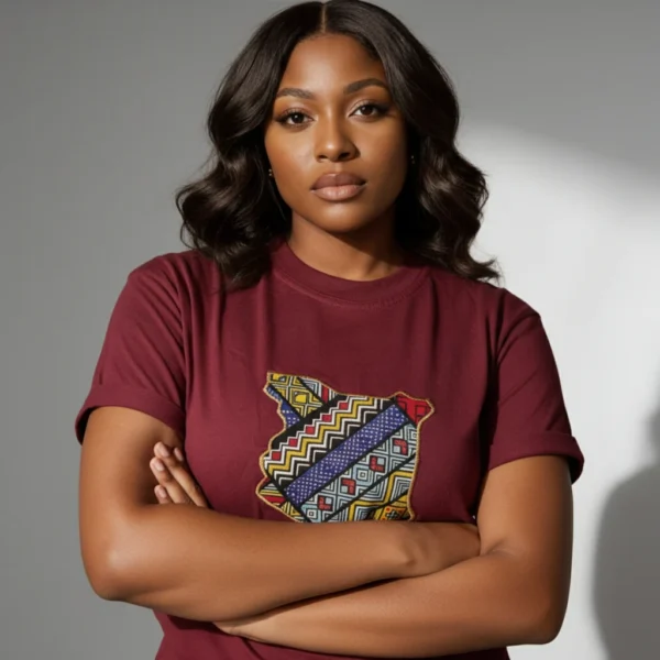 Unisex crewneck t-shirt with African print - maroon map