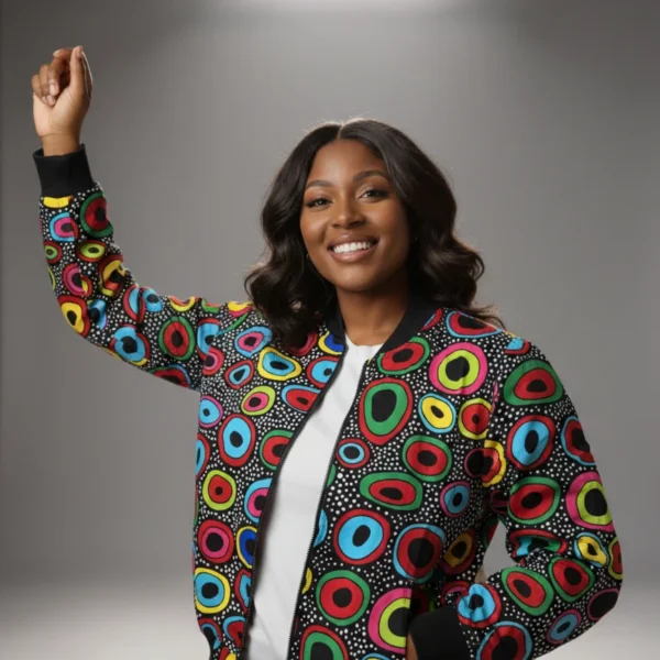 Unisex African Ankara Bomber Jacket Colorful Cells