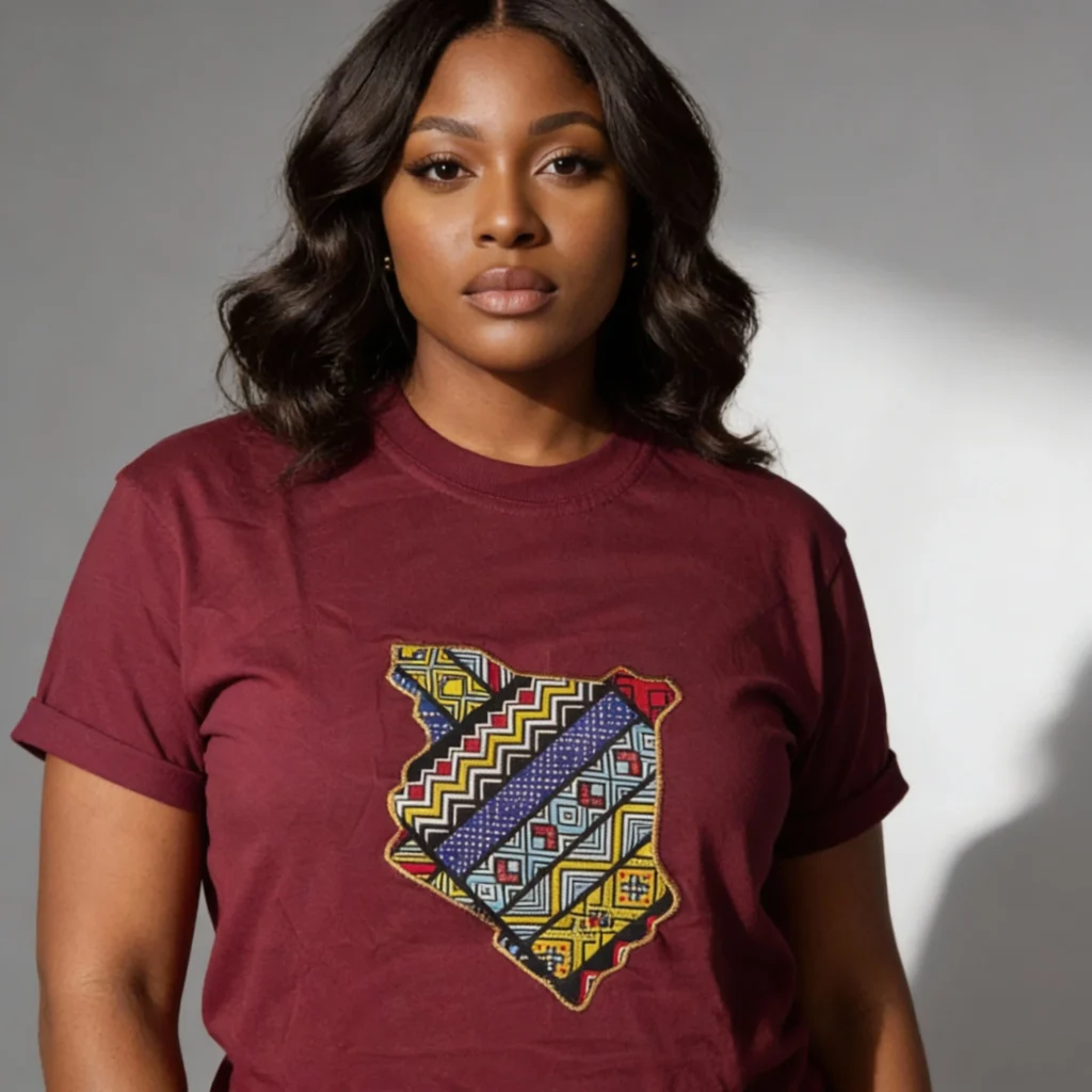 Unisex crewneck t-shirt with African print - maroon map