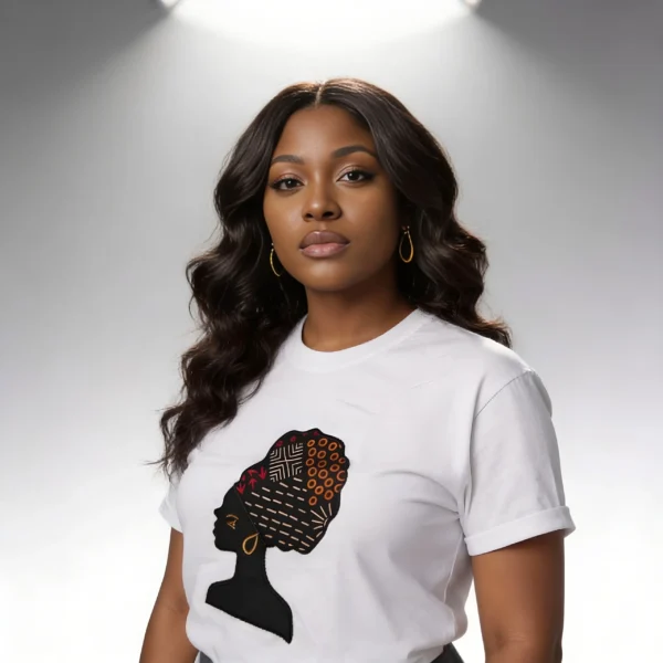 Unisex crewneck t-shirt with African print - white queen