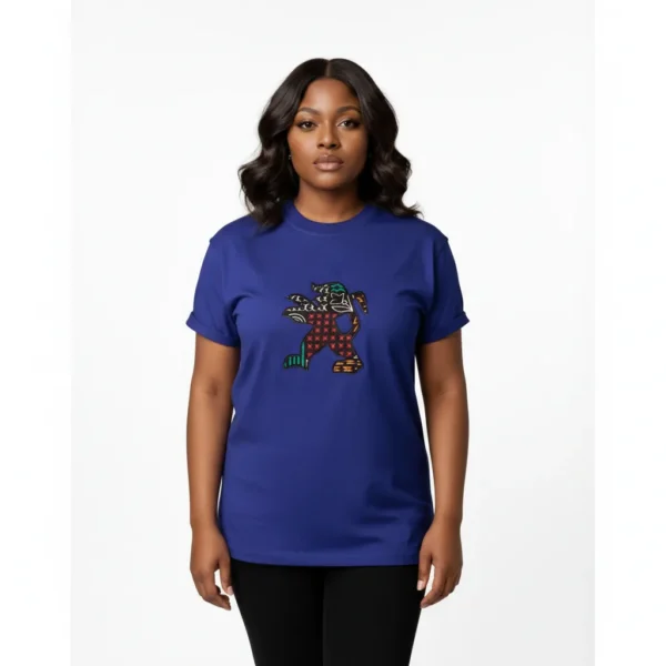Unisex crewneck t-shirt with African print - blue lion