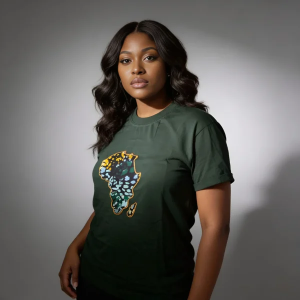 Unisex crewneck t-shirt with African print - green map