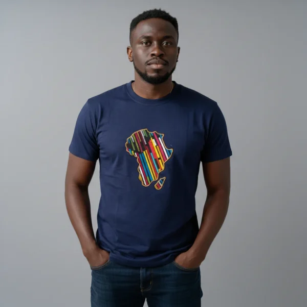 Unisex crewneck t-shirt with African print - navy map