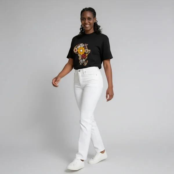 Unisex crewneck t-shirt with African print - flower map