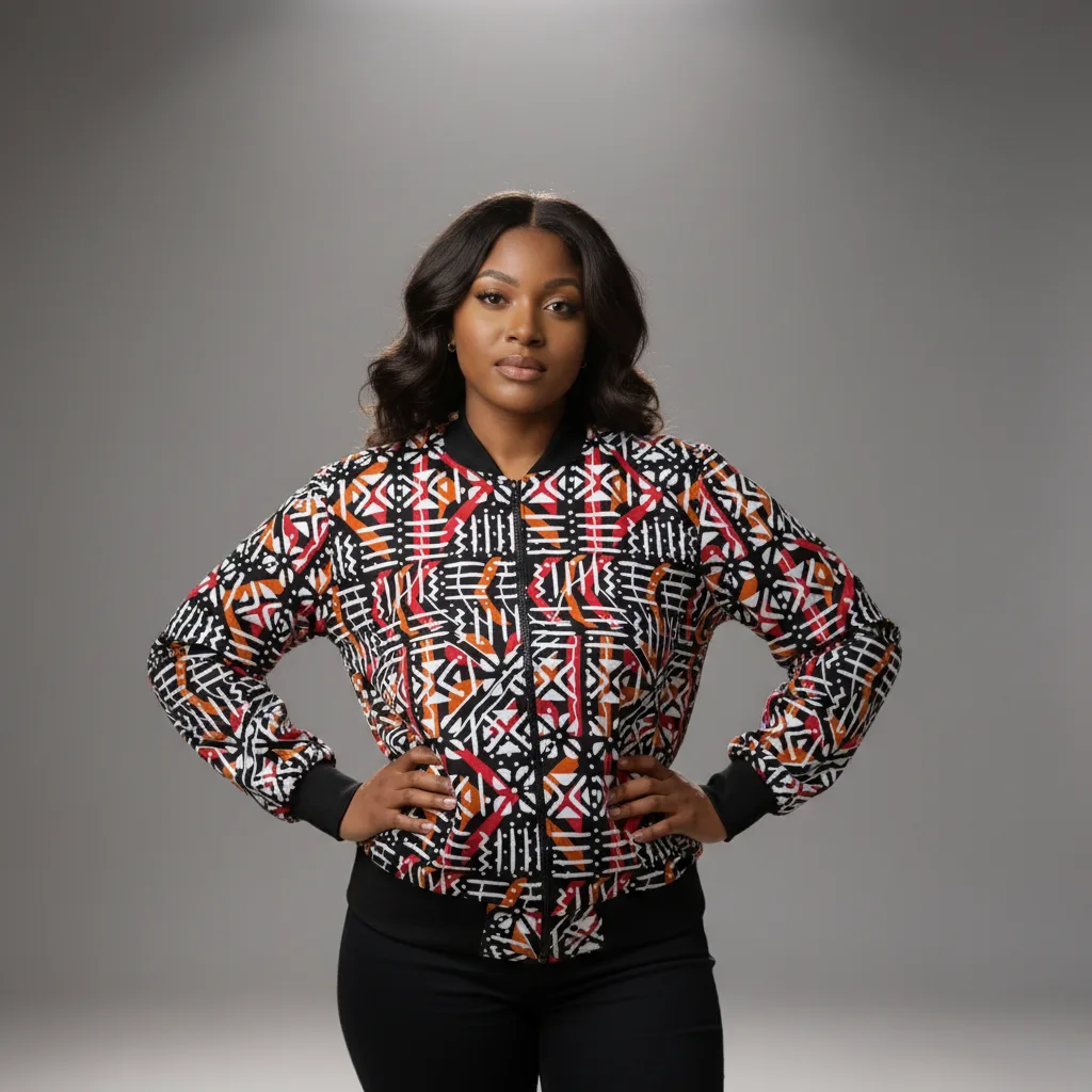 Unisex African Ankara Bomber Jacket Tetris pattern Unisex African Ankara Bomber Jacket Tetris pattern - Image 2