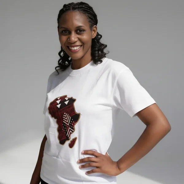 Unisex crewneck t-shirt with African print - white map