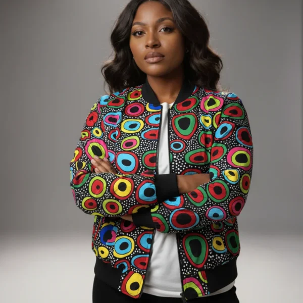 Unisex African Ankara Bomber Jacket Colorful Cells
