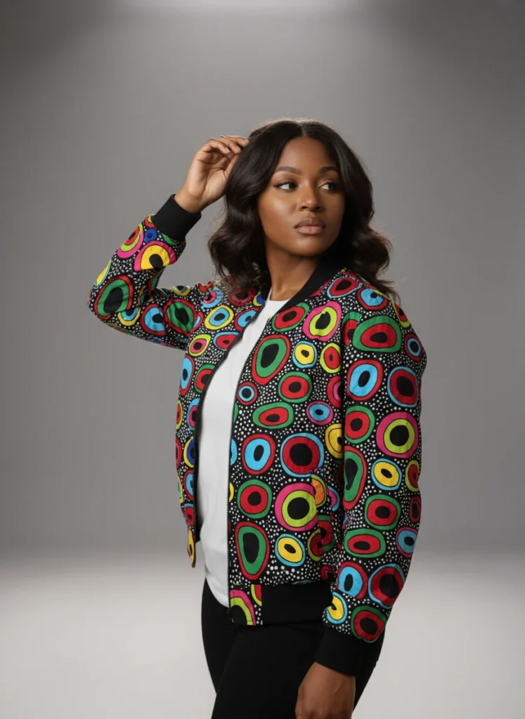 Unisex African Ankara Bomber Jacket Colorful Cells