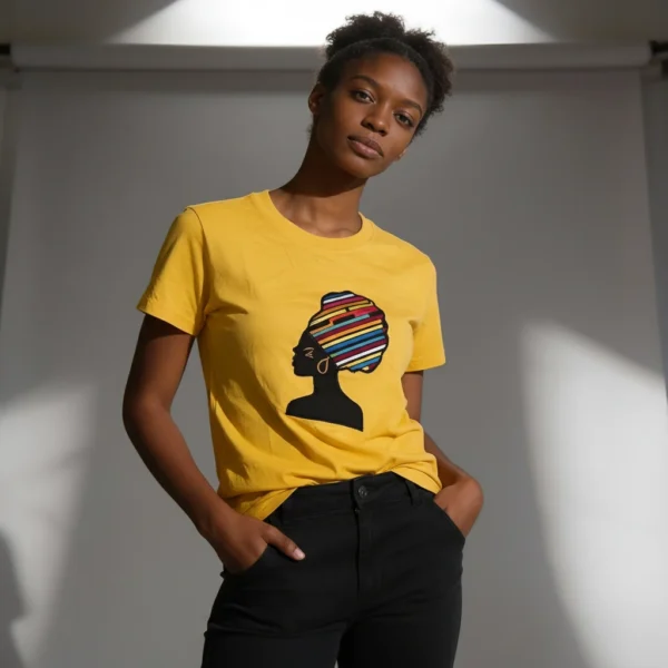 Unisex crewneck t-shirt with African print - yellow queen