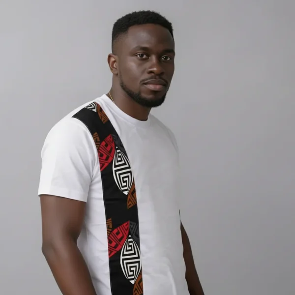 Unisex crewneck t-shirt with African print - white panel