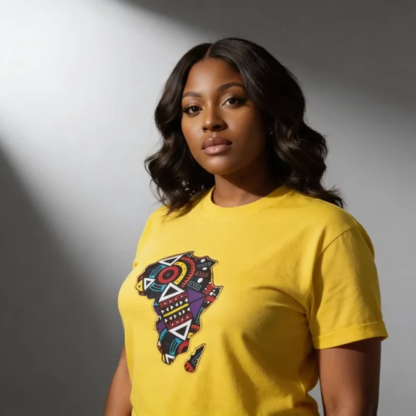 Unisex crewneck t-shirt with African print - Yellow map