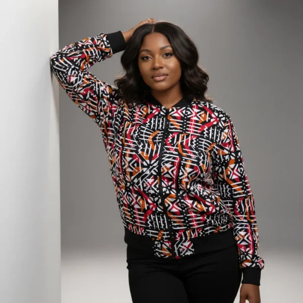 Unisex African Ankara Bomber Jacket Tetris pattern