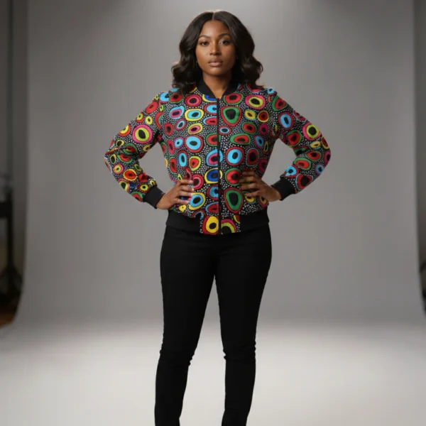 Unisex African Ankara Bomber Jacket Colorful Cells