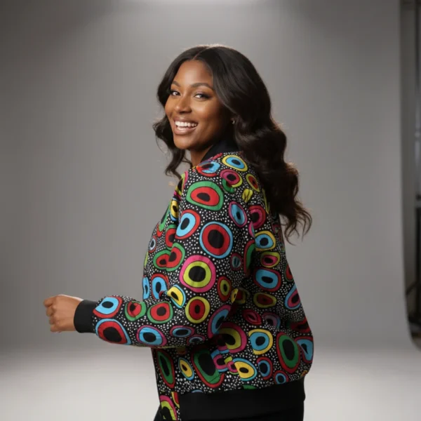 Unisex African Ankara Bomber Jacket Colorful Cells