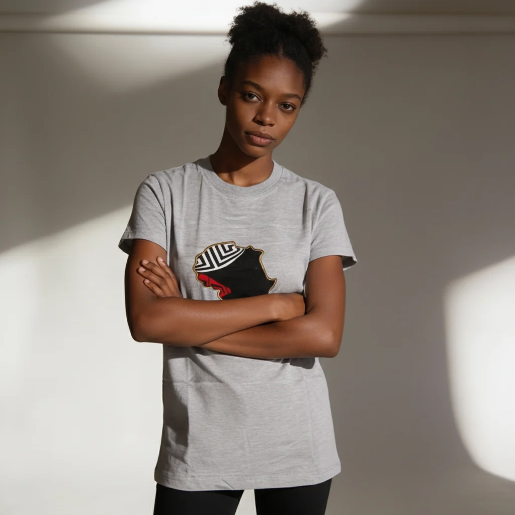 Unisex crewneck t-shirt with African print - grey map Unisex crewneck t-shirt with African print - grey map - Image 3