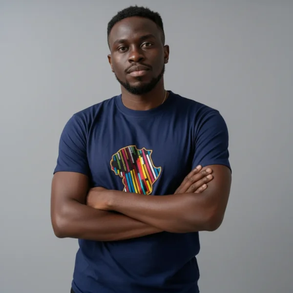 Unisex crewneck t-shirt with African print - navy map