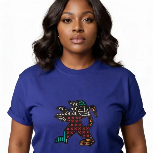 Unisex crewneck t-shirt with African print - blue lion