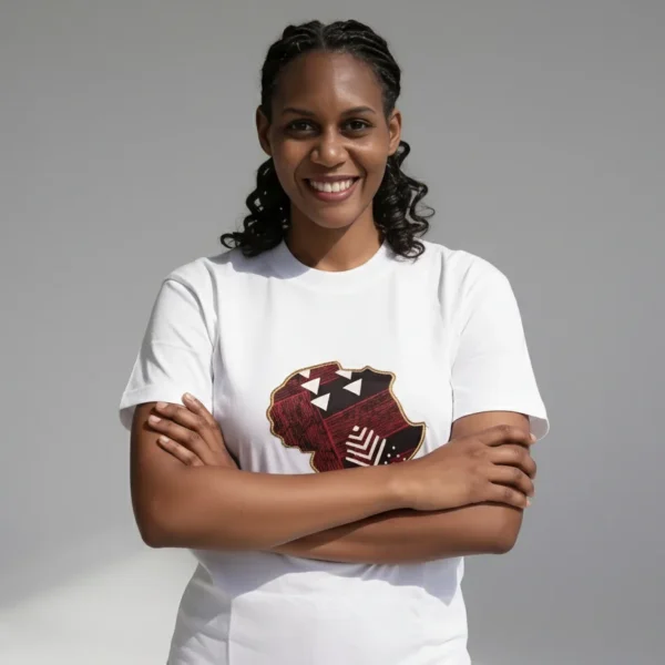 Unisex crewneck t-shirt with African print - white map