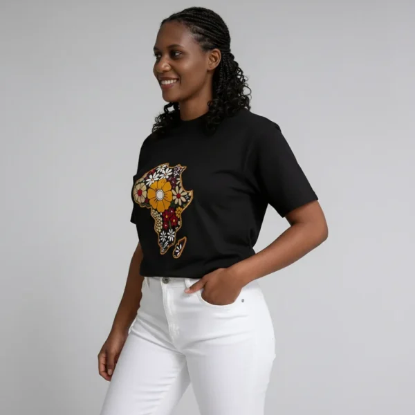 Unisex crewneck t-shirt with African print - flower map