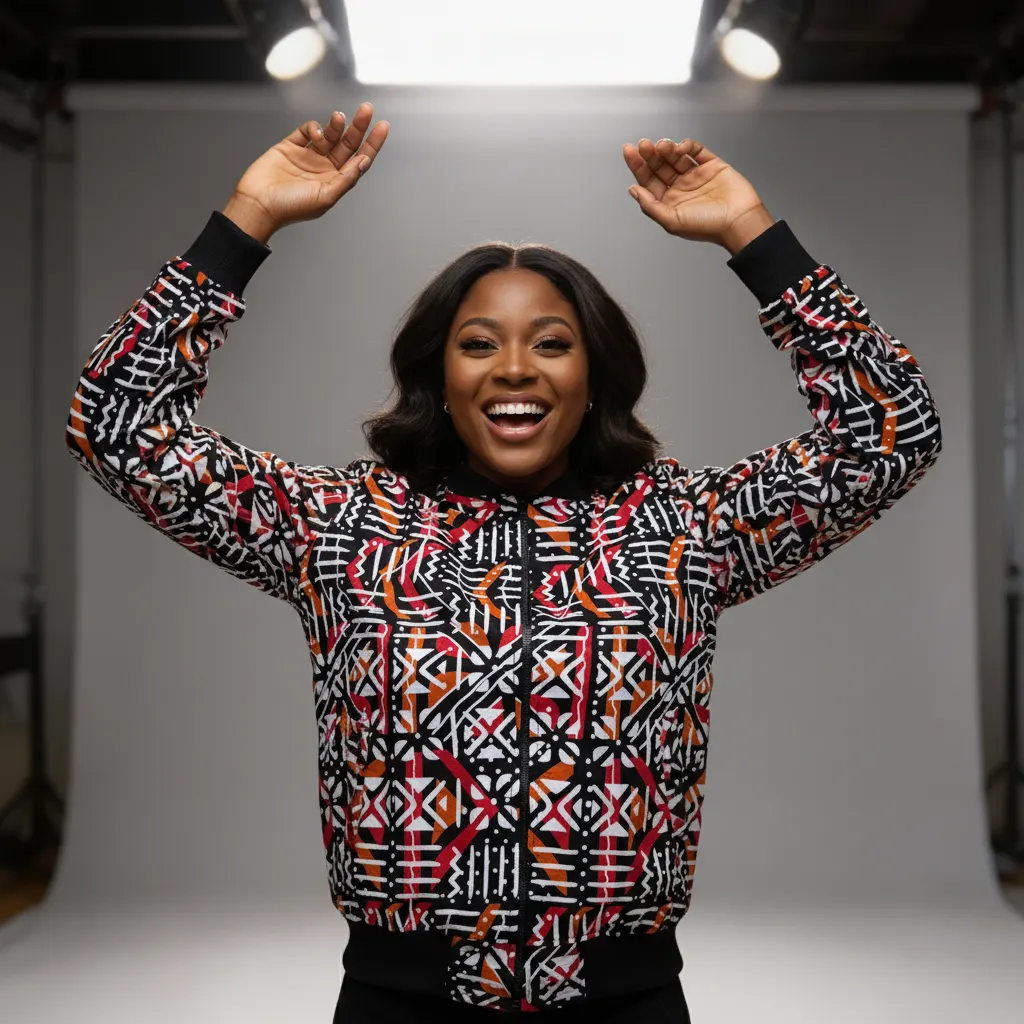 Unisex African Ankara Bomber Jacket Tetris pattern Unisex African Ankara Bomber Jacket Tetris pattern - Image 3