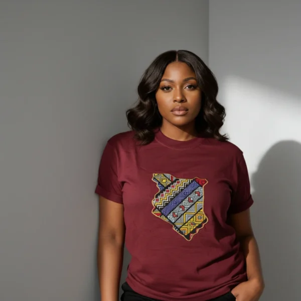 Unisex crewneck t-shirt with African print - maroon map