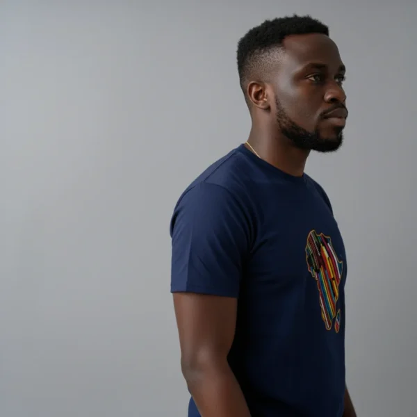 Unisex crewneck t-shirt with African print - navy map