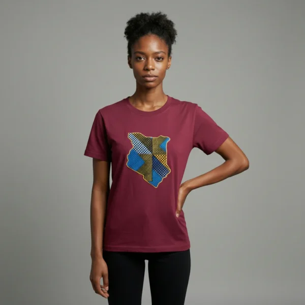 Unisex crewneck t-shirt with African print - Crimson map