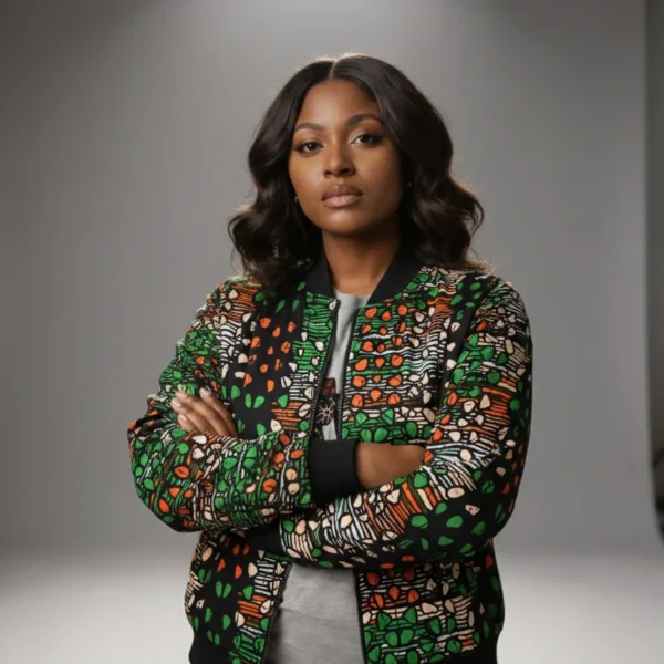 African Ankara Bomber Jacket Glymph Pattern