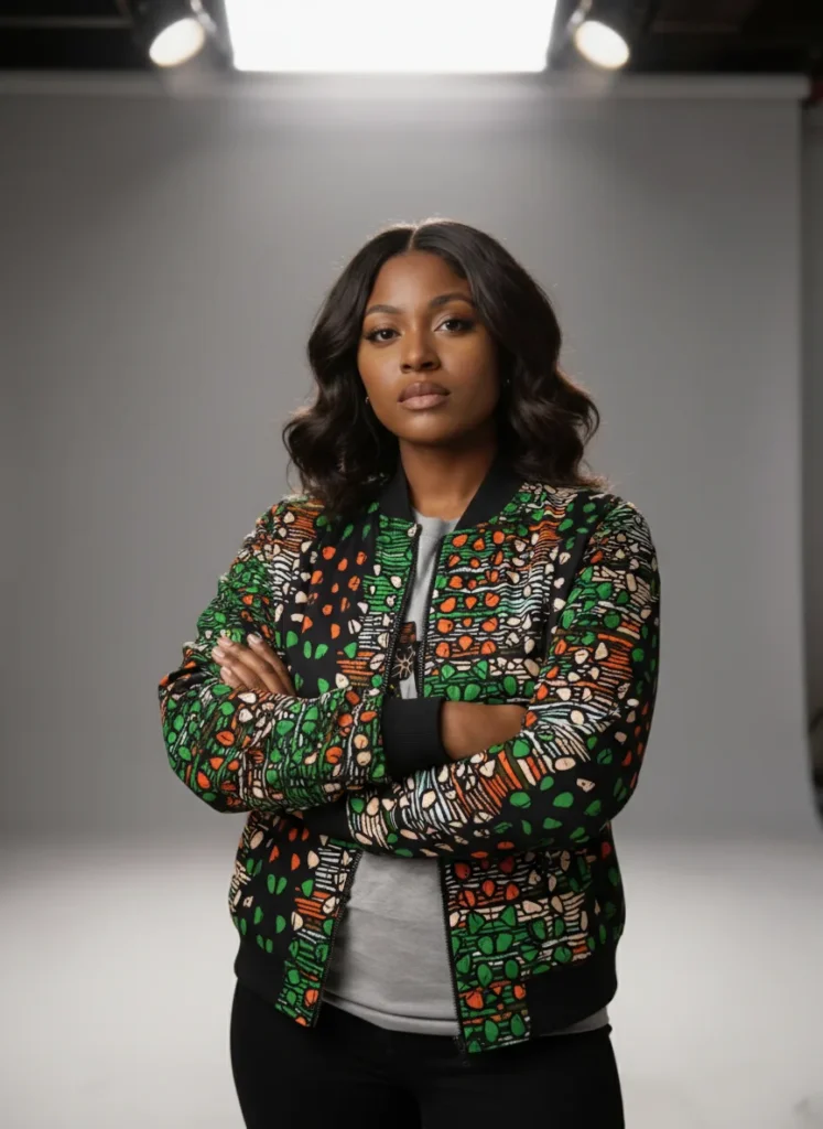 African Ankara Bomber Jacket Glymph Pattern